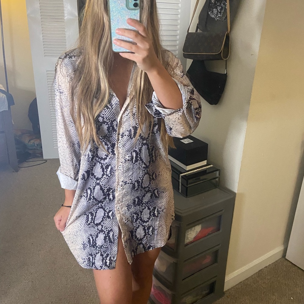 Snakeskin print button down dress